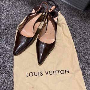 Louis Vuitton Dark Brown Patent Slingback Heels